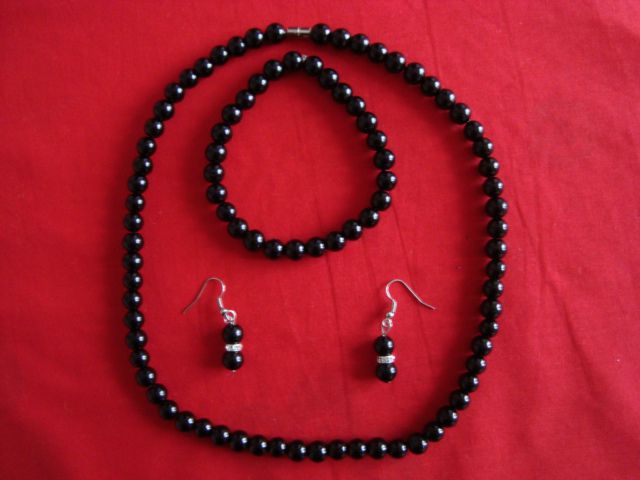 Komplet nakita - črne perle - foto