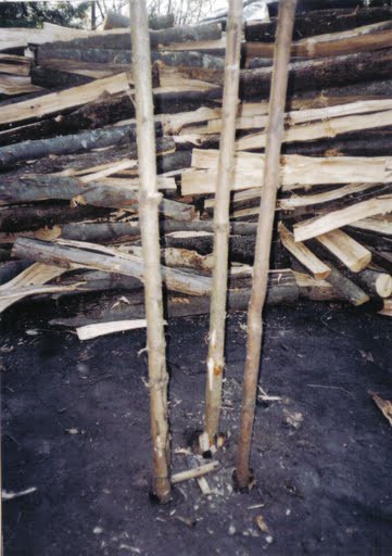 Postavljena stržena, na sredi lesen križ