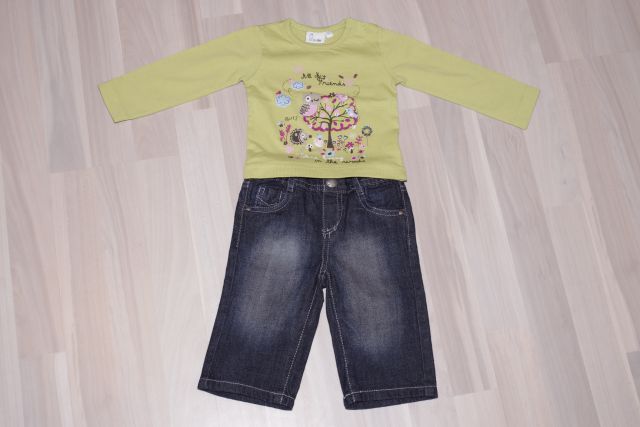 Komplet 68, majčka bc, hlače, kavbojke lupilu; 5eur