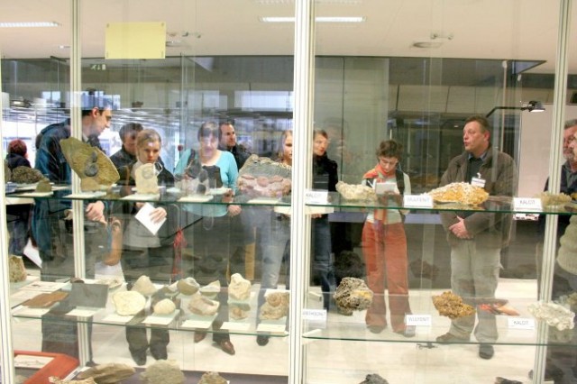 Vodena predstavitev za novinarje - vitrine z minerali in fosili