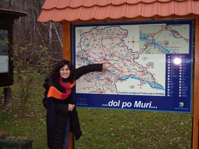 Eleni at a map of Pomurje