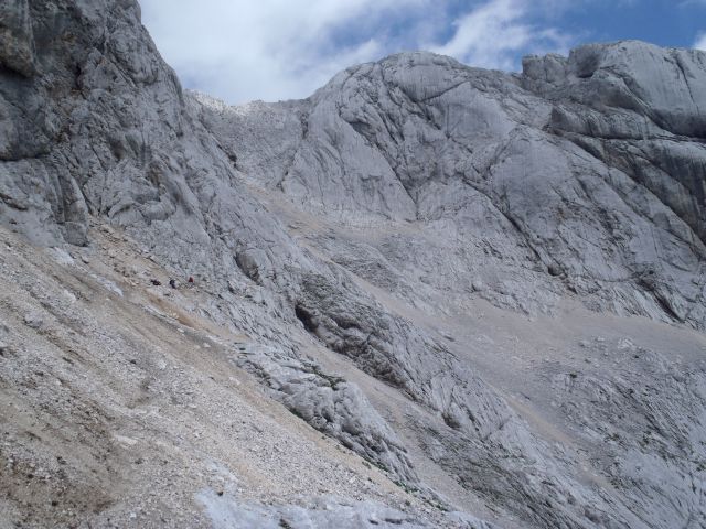 Štruca in prečenje melišča pod Dolgim hrbtom.