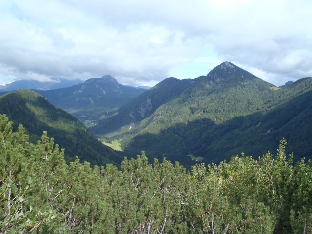 Desno Goli vrh, ozadje Pristovški Storžič, naslednji vzpon.