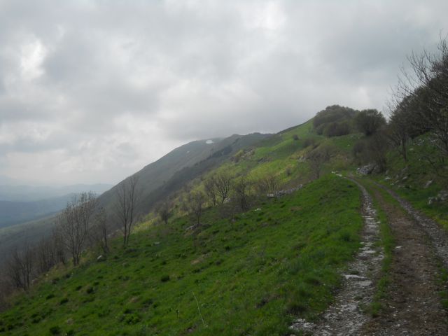 Pogled na prehojeno pot iz vrha Kobariškega Stola
