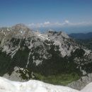 Razgled z vrha na Vrtačo, Zelenjak in Palec (od leve proti desni)