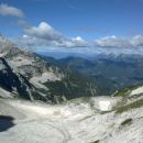 Razgled na Jezersko Kočno, Storžič, Julijske alpe in Košuto (od leve proti desni)