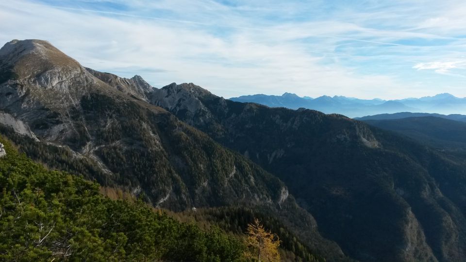 Razgled iz vrha na Tosc, Draška vrhova, Ablanco, Viševnik, Karavanke in Kamniške alpe