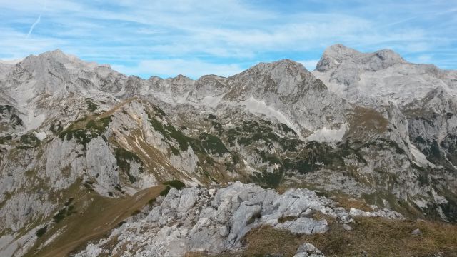 Razgled iz vrha na Škednjovec, Evo, Prevalski Stog, Mišelj vrh in Triglav