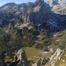 Razgled s poti na Debeli vrh, Mišelj vrh in Kanjavec (od leve proti desni)