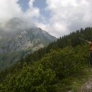 Spust z Bašeljskega vrha in razgled na Storžič