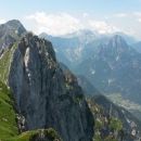 Razgled z vrha na Loško steno, Kanin in Jerebico (od leve proti desni)