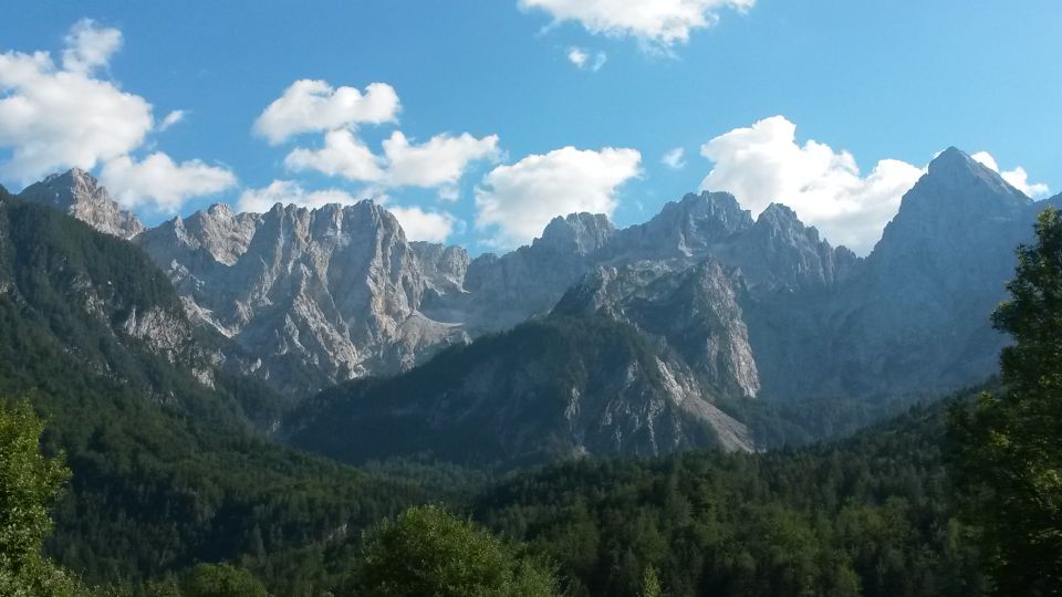 Razgled iz Gozda Martuljka na Martuljško gorsko skupino