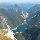 Razgled iz vrha na Kamnitega lovca, Kraljevsko špico, Rabelj. špice in Rabeljsko jezero