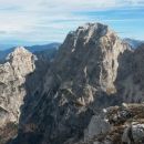 Razgled iz vrha na Kamnitega lovca, Monte Nabojs, Viš in Koštrunove špice