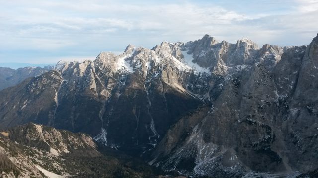 Razgled iz vrha na Kepo, Martuljške gore, Škrlatico in Dolkovo špico
