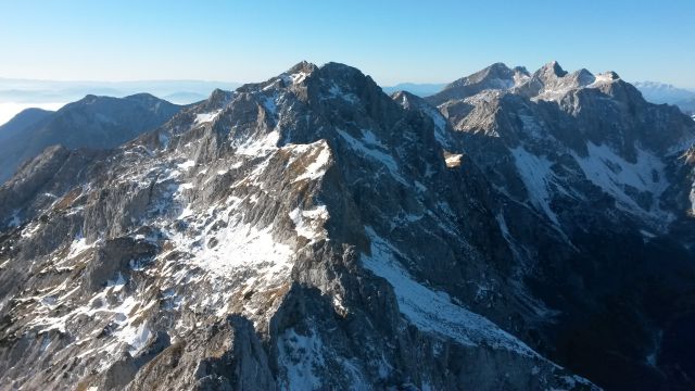 Razgled iz vrha na Krvavec, Planjavo, Brano, Tursko goro, Grintovec, Skuto in Rinke