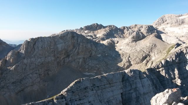 Razgled z vrha Cmira na Visoko Vrbanovo špico, Rž in Begunjski vrh