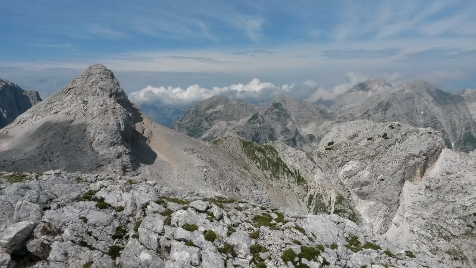 Razgled z Visoke Vrbanove špice na Begunjski vrh, Pihavec, Razor in Stenar