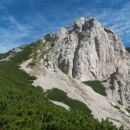 Razgled z Hajnževega sedla (1701m) na nadaljnjo pot na Košutico