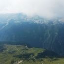 Razgled z vrha Montaža na Planino Pecol in Kaninsko pogorje