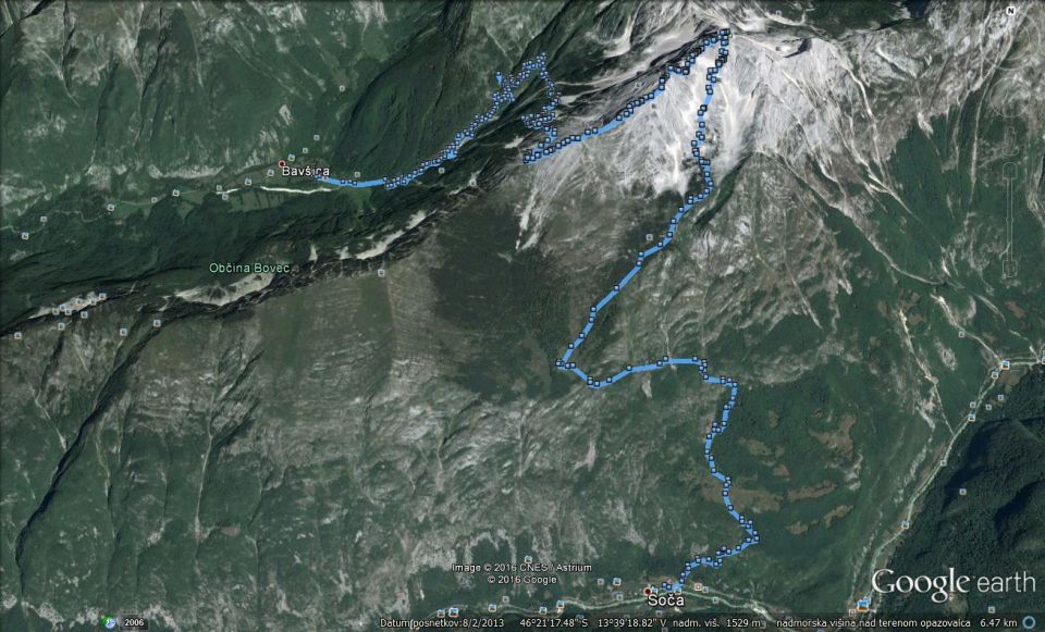 Bavščica-Soča 14,6km, 1864m vzpona in 200m več spusta.