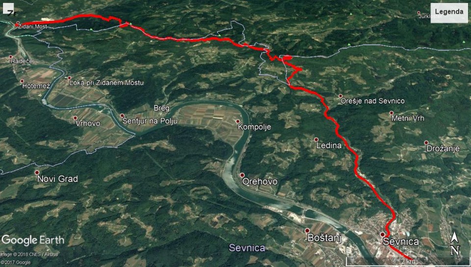 Od Z.mosta čez V.kozje-Lovrenc-Lisca do Sevnice 21,9km in 1280m vzpona