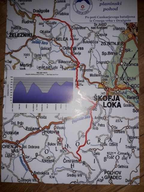Načrt pohoda. Pohod dolg 35km in 1600m vzpona.