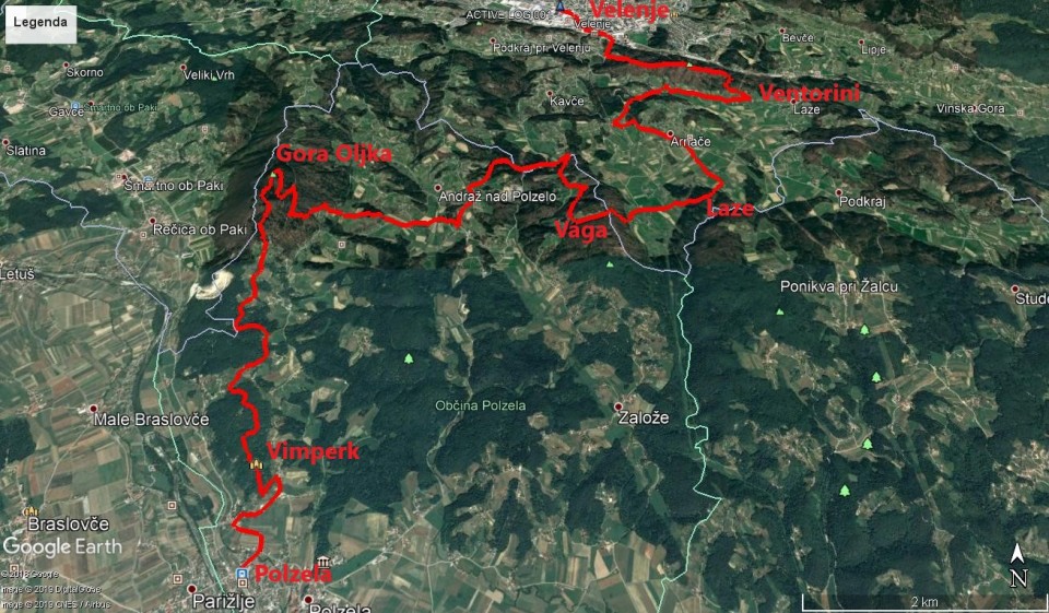 Polzela-Vimperk-Oljka-Andraž-Laze-Velenje 26,7km.