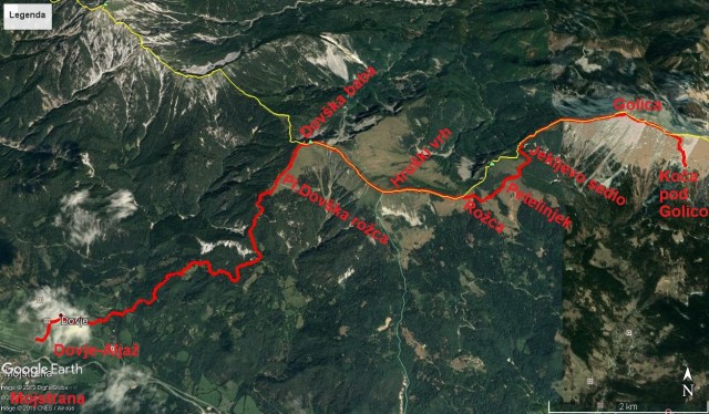 14,3km in 1968m vzpona od Dovja-Baba-Hruški vrh-Golica-koča