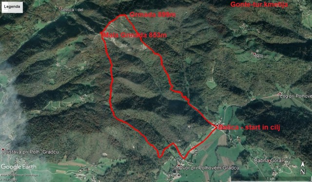 Grmada, iz Belice gor, G, M.G, dol v Dvor, 6,9 km in 582 m vzpona
